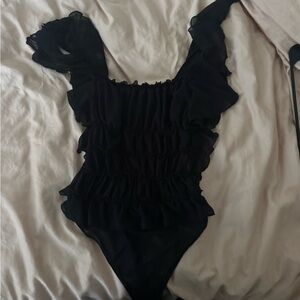 Free People Black Ruffled Kids Bodysuit